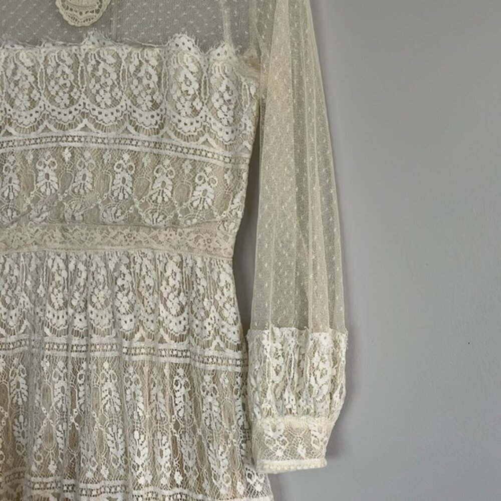 Vintage 1970βs Toutay Bar cream lace dress size XS 36 - Picture 8 of 16